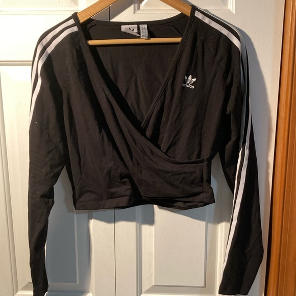 Adidas Black Long Sleeve Crop Wrap Top - Picture 6 of 7